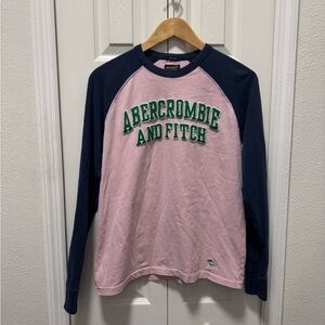 Abercrombie & Fitch Pink and Navy Long Sleeve Tee Vintage